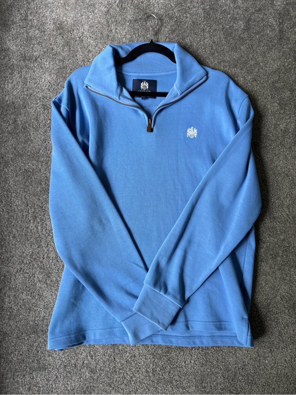 Men's Light Blue Quarter-Zip Sweater with Crest